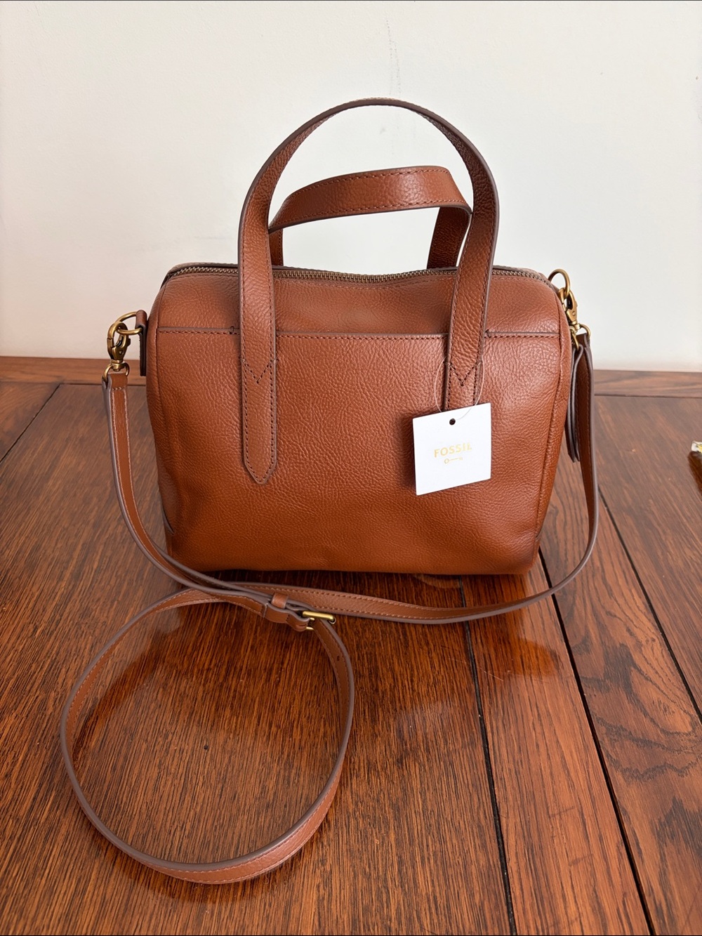 Fossil Sydney Leather Top-Handle Satchel medium brown Crossbody Two way Bag NWT - Picture 2 of 11